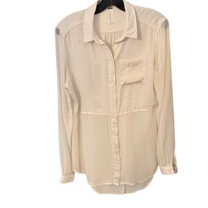 Free People Womens Shear Blouse Ivory Long Sleeve Button Up Size S/P